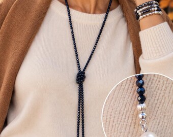 Long necklace for women, beaded crystal scarf jewelry, multi ways to wear gift