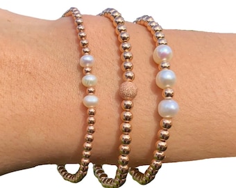 Pearls Gold Filled Bracelet Beads Jewelry Gift for Mom Rose Gold Gift for girlfriend stack Bracelet mother dayGold Jewelry Gift for Women