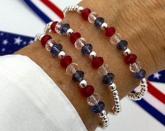 American Flag Bracelet, Sterling Silver and crystalI, Independence day celebration, 4th of July Jewelry