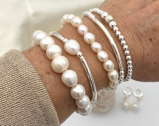 Set Di Braccialetti Elastici Impilabili Con Grosse Perle Finta E Perline Dorate - Gioielli Eleganti Per Matrimoni, Damigelle, Feste E Uso Quotidiano