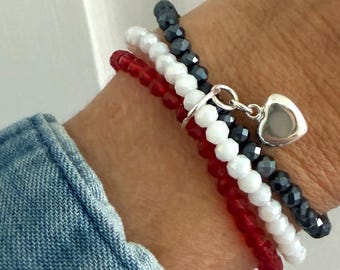 Sterling silver bracelet for women, patriotic red white blue flag jewelry, USA celebration