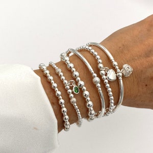 Gepersonaliseerde geboortesteen sterlingzilveren bedel voor vrouwen stapelarmband hartstijlen, betekenis sieraad cadeau