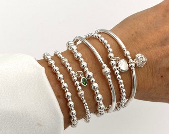 Personalized birthstone sterling silver charm for women stacking bracelet heart styles meaning jewelry gift