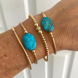 Gold filled turquoise bracelet stack stretchy summer jewelry for women beach outfit gift set stylish chic elegant birthday anniversary