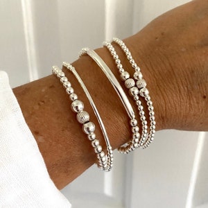 Bracciale con perline in argento sterling, gioielli elastici in argento per donne, regalo per damigelle d'onore, set di gioielli fatti a mano per matrimonio