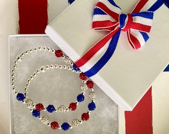 4th of July Bracelet USA Crystal Colors Red White and Blue American Bracelet Independence Day Gift