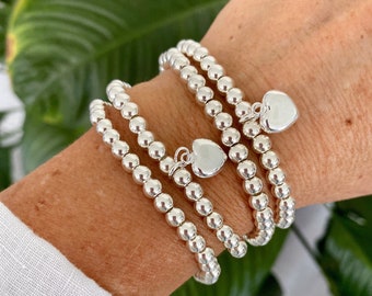 Sterling silver charm 5mm bead bracelet women optional personalized heart charm jewelry gift