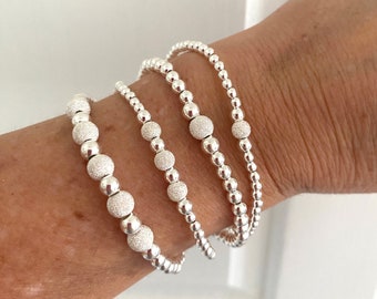 stardust silver stacking bracelet for women - beaded stretchy sparkle jewelry- bridesmaid gift