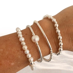 Pearl and sterling silver bracelet wedding gift set for her elegant bridal keepsake or anniversary jewelry