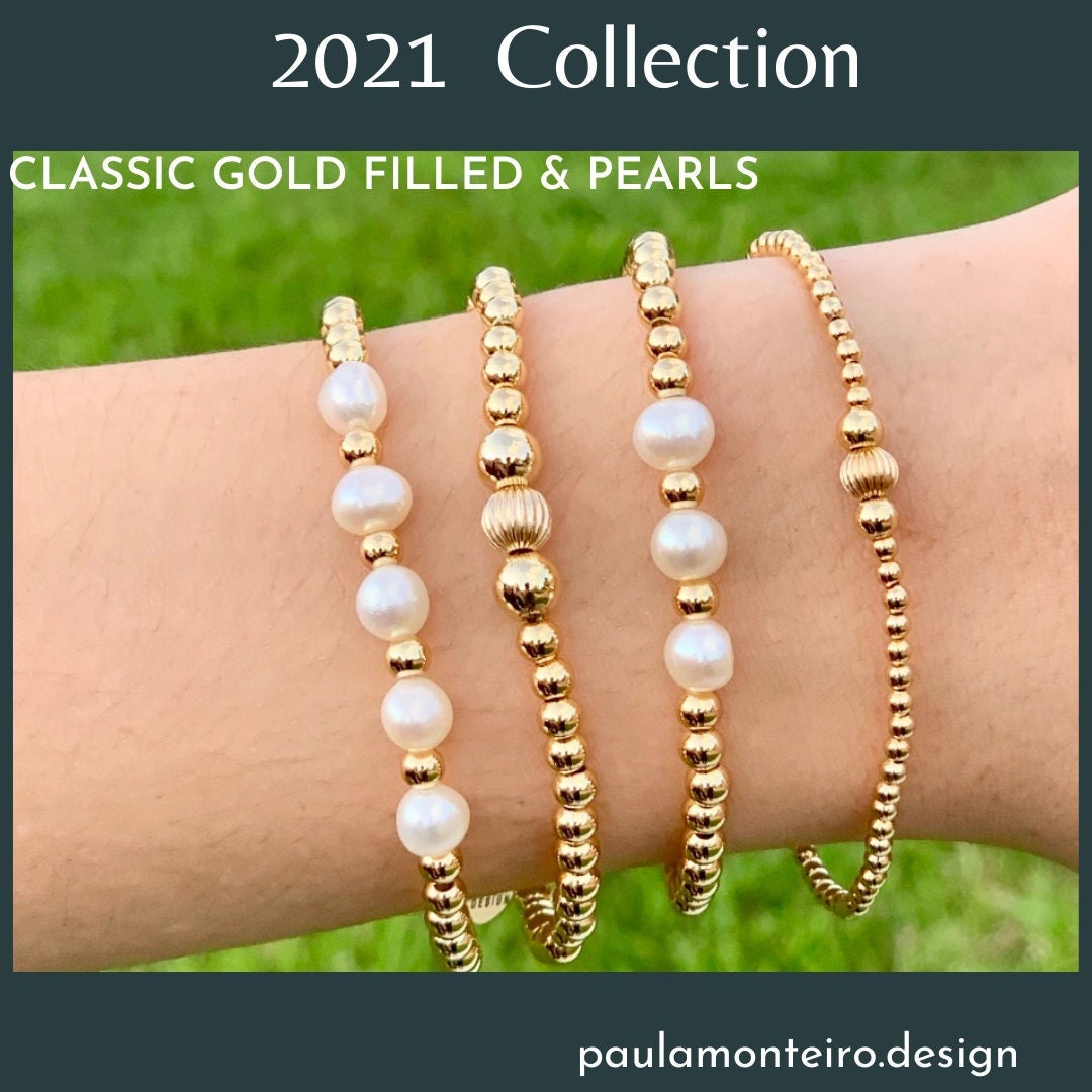 PEARLS and GOLD FILLED Beads Braceletstacking Gold and Pearl Etsy
