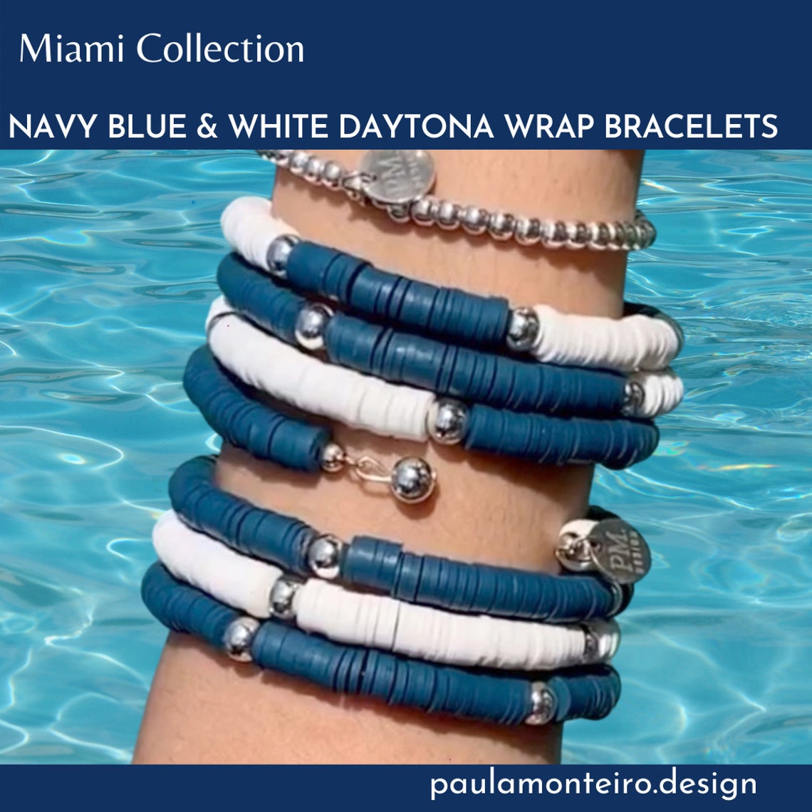 NAVY BLUE Wrap BRACELET Vinyl Wrap Bracelet Blue and White Etsy