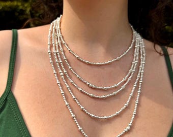 sterling silver bead necklace personalized layering chain jewelry women stack silver necklace gift dainty bead necklace gift for her