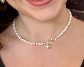 Pearl necklace bracelet and earrings set wedding day accessory jewelry bridesmaid friendship gift