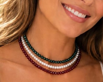Crystal beaded necklace for women- silver choker colors and sizes options - colorful summer jewelry