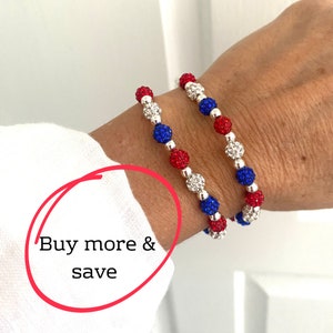 4th of July bead bracelet USA women crystal jewelry American colors stretch set Red White Blue bracelet Independence Day silver Gift