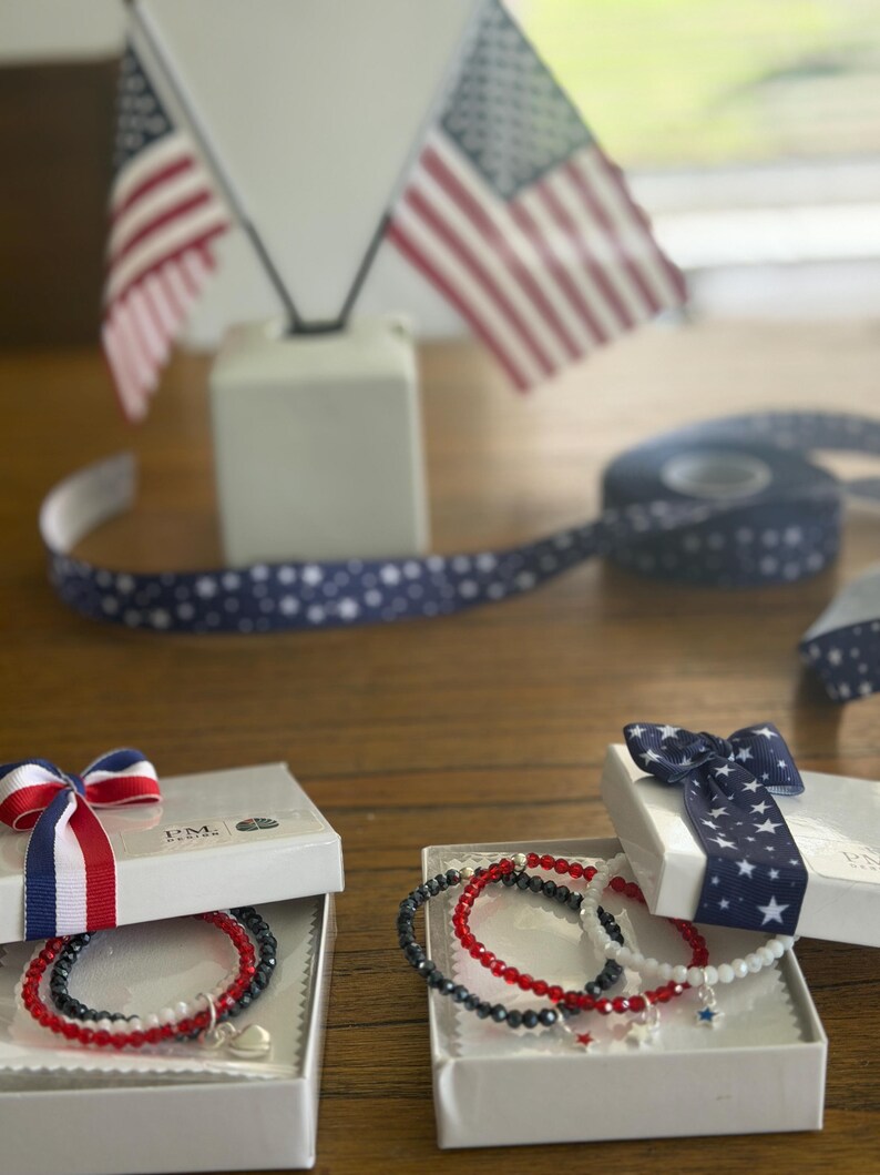 Sterling silver bracelet for women, patriotic red white blue flag jewelry, USA celebration image 8