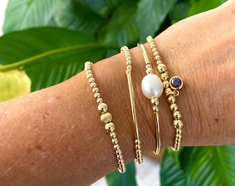 Gold filled Pearl beaded bracelet women personalized gift- wedding handmade accessory stacking jewelry