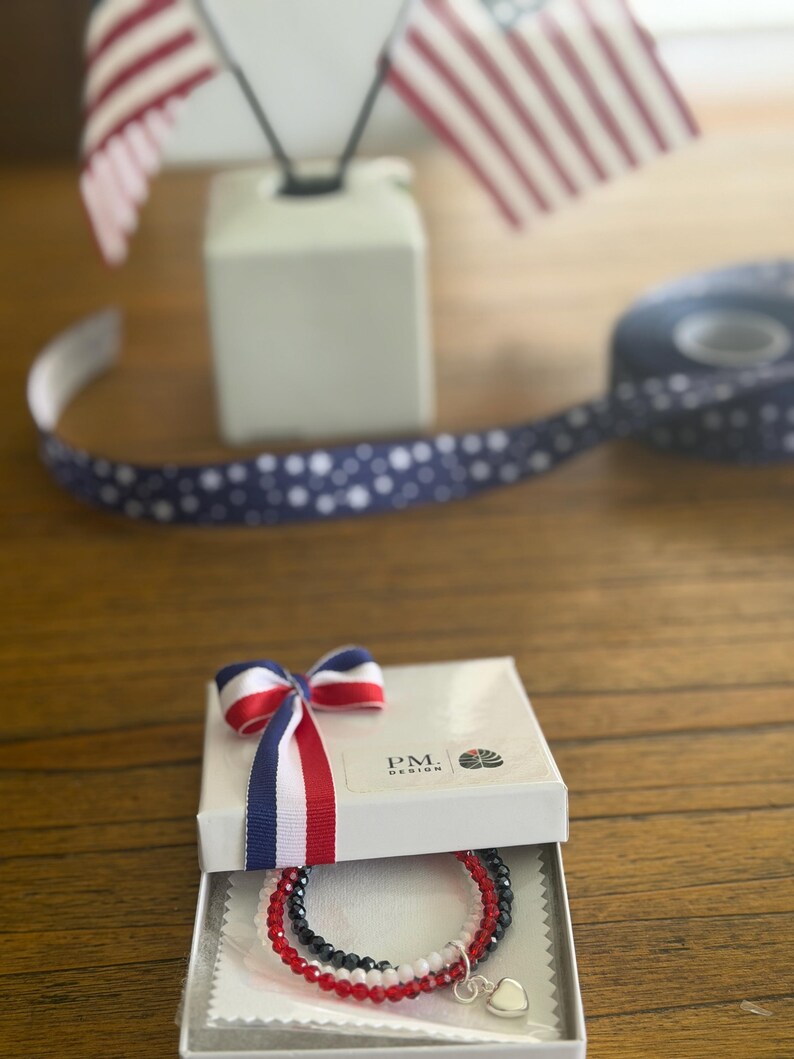 Sterling silver bracelet for women, patriotic red white blue flag jewelry, USA celebration image 7
