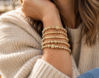 Gold filled beaded bracelet women stacking jewelry gift classic handmade minimalist gift