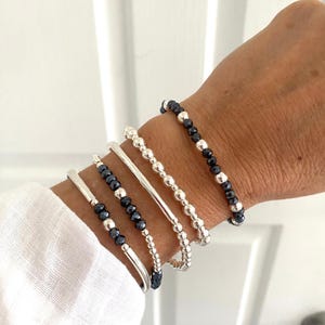 Blue crystal bracelet sterling silver stretchy beaded gift for women dainty friendship jewelry personalized birthday present