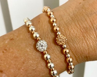 Silver rose gold filled  Rhinestone Crystal Stretchy Stacked Bracelet Crystal Beaded Bracelet Wedding look Classic Special Mother Gift