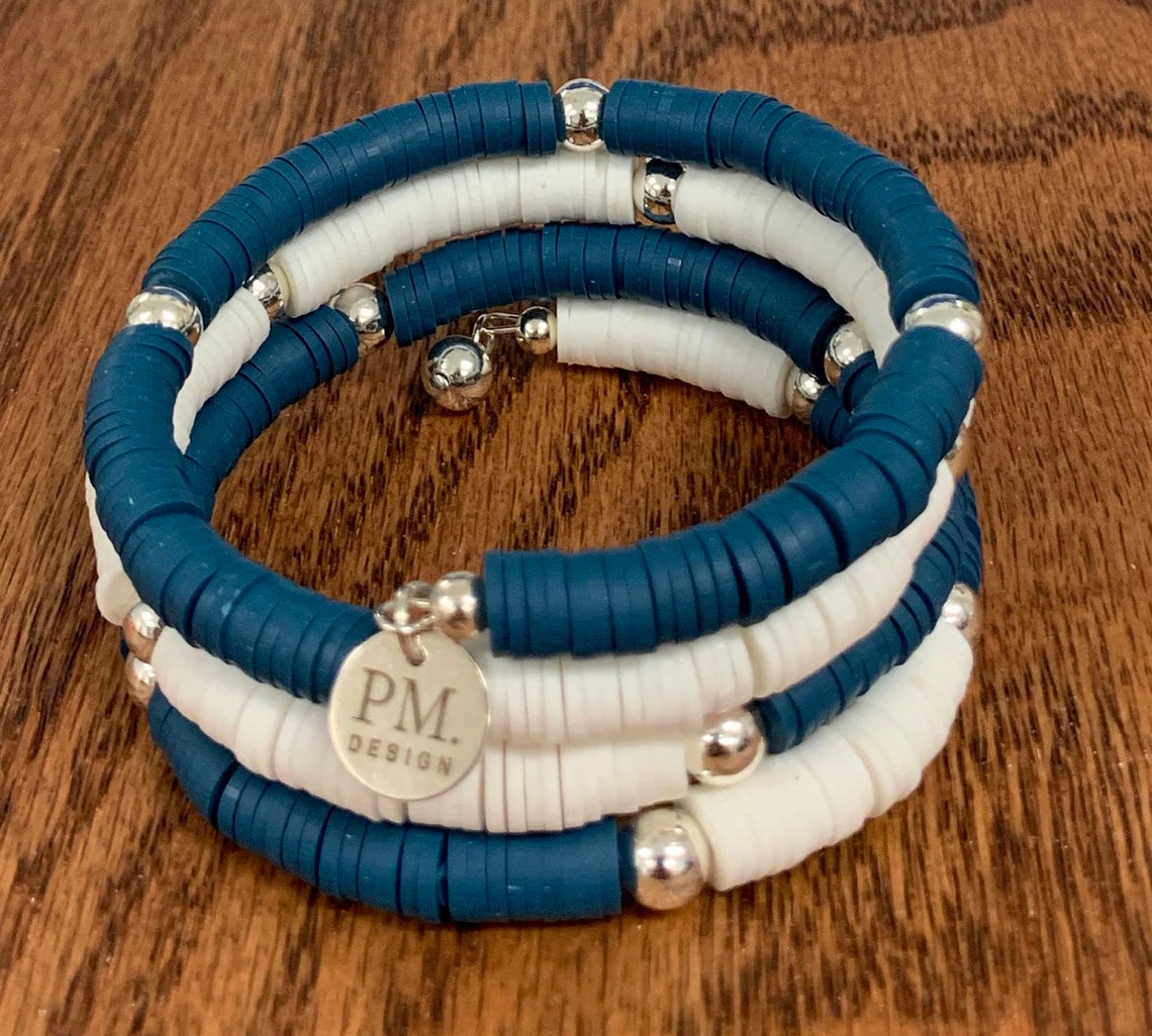 NAVY BLUE Wrap BRACELET Vinyl Wrap Bracelet Blue and White Etsy