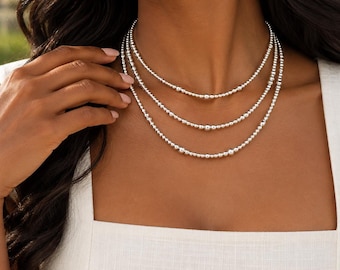 Sterling silver bead necklace dainty layering chain personalized jewelry gift