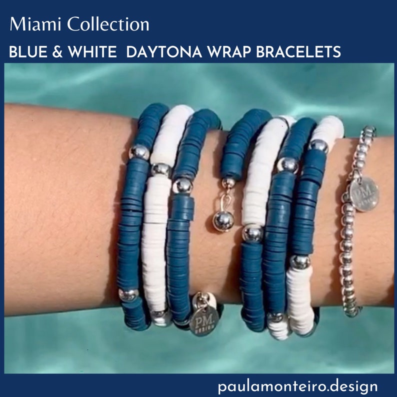 NAVY BLUE Wrap BRACELET Vinyl Wrap Bracelet Blue and White Etsy