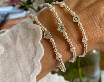 Initial silver heart charm bracelet -custom daughter name graduation gift -personalized name jewelry