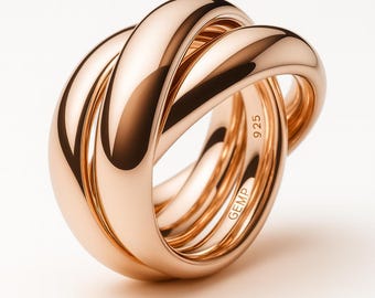 Triple ring | 3-piece ring | Triple ring | Play ring | 925/000 silver | Gold-plated | 6.8 mm wide each