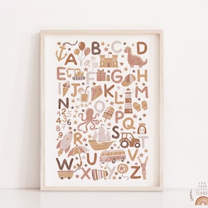 Plakat do pokoju dziecięcego z alfabetem ABC | Fantazyjna dekoracja ścienna do pokoju dziecięcego (wydruk cyfrowy)