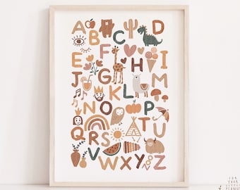 ABC affiche pépinière Wall Art Alphabet affiche pépinière Decor imprimable Wall Art pépinière imprime impressions numériques pépinière Art enfants chambre Art