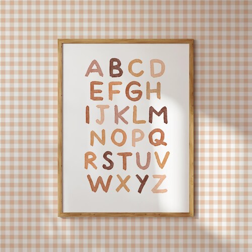 Arte imprimible para pared de guardería con el alfabeto ABC, póster del alfabeto para habitación infantil, decoración de guardería de género neutro, impresión educativa del alfabeto, descarga digital