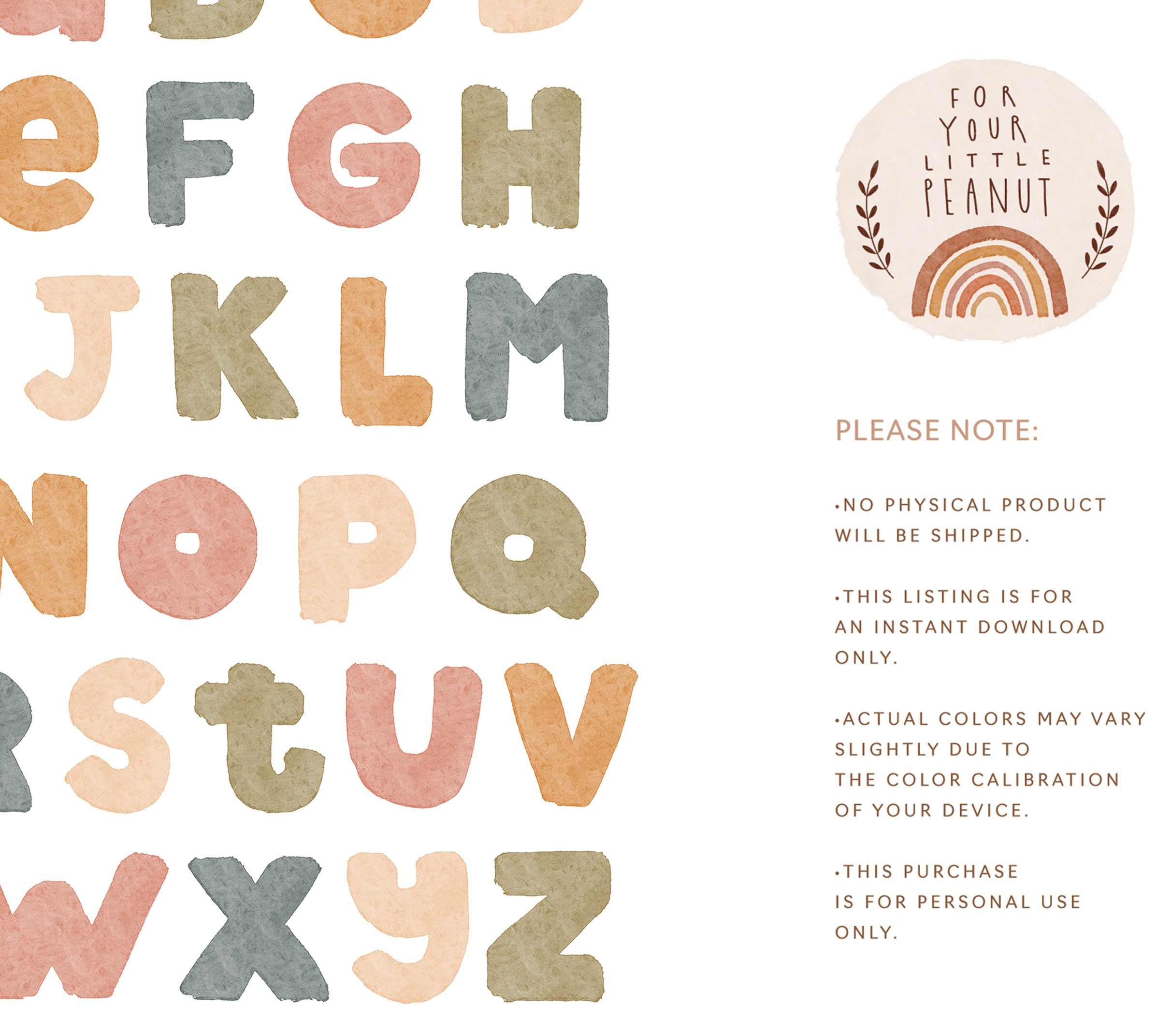 ABC Poster Nursery Wall Art Alphabet Poster Nursery Decor Printable ...