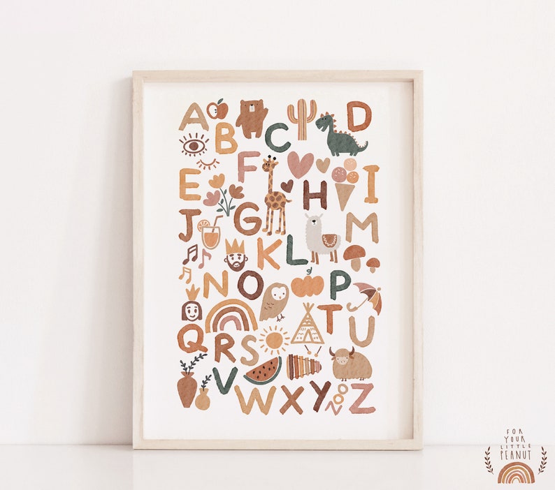 Alphabet Poster Printable Wall Art ABC Poster Alphabet Print Kids Wall Art Boho Nursery Decor Playroom Wall Art Digital Print 