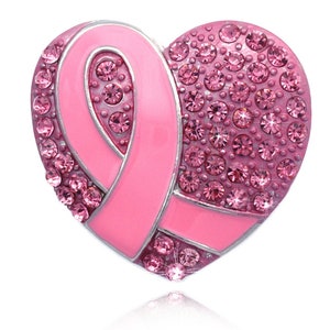 cocojewelry Support Breast Cancer Awareness Pink Ribbon Heart Crystal Pave Brooch Pin