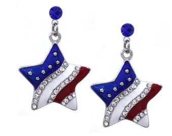 American Flag Earrings Studs Fourth Of July Earrings - Memorial Day Star Dangle 4th Of July Patriotic... American Flag Earrings For Women
