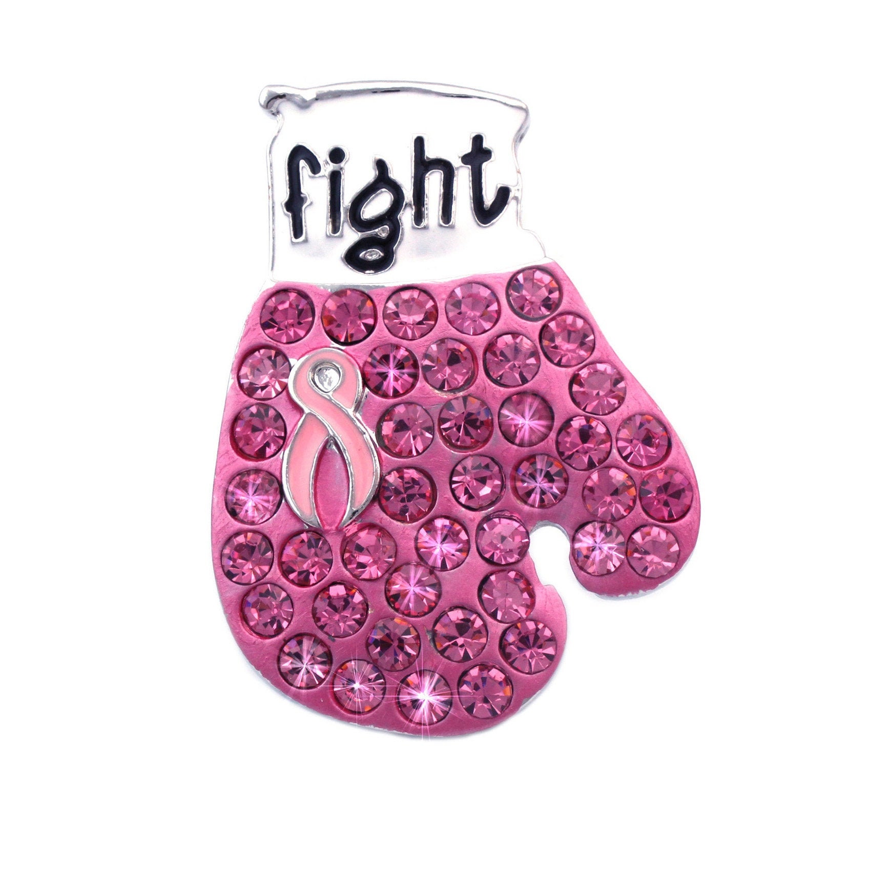 Broche Ruban Cancer Du Sein En Strass Et Métal Argenté - Bijou Occasion, épingle Décorative XS-9