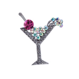 cocojewelry Cherry Martini Glass Cocktail Party Brooch Pin Women Jewelry