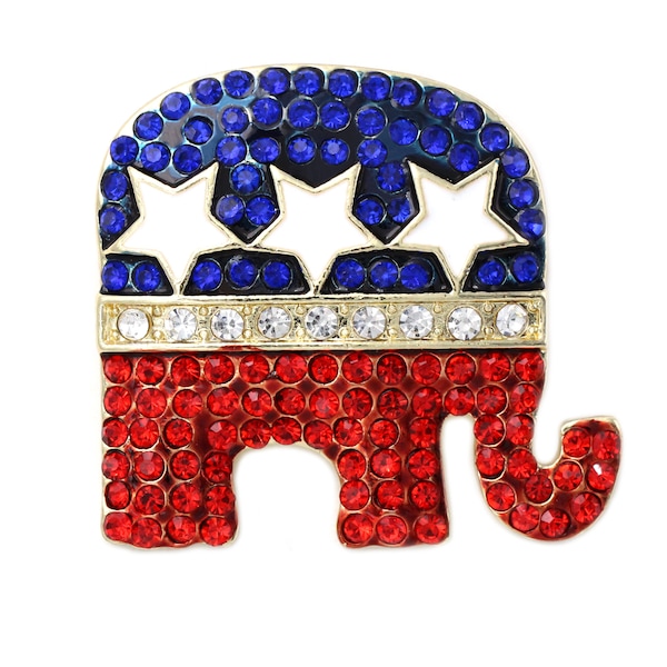 cocojewelry GOP Republican Party Elephant 4th of July USA American Flag Color Brooch Pin