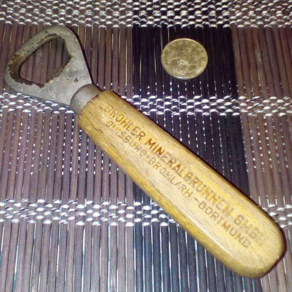 Old German Wood Handle Bottle Opener/ Rare Mineral Brunnen Bottle Cap Lifter/ Midcentury/Barware Collectible Bottle Opener/Limited Edition