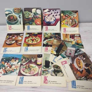 Conjunto vintage de 16 tarjetas de comida surtidas/Recetas de repúblicas soviéticas/Postales de cocina nacional de la URSS/Ilustraciones gastronómicas/Vintage de los años 70