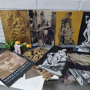 Juego de 24 tarjetas de esculturas y arquitectura de Miguel Ángel/Impresiones artísticas tamaño A5/Arte italiano/Renacimiento italiano/Postales artísticas/Vtg años 70