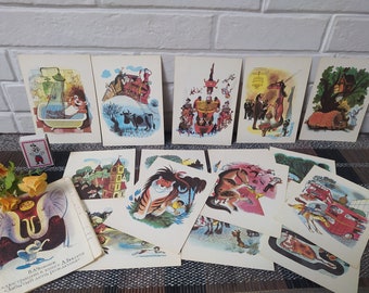 1963 Set of 9 Color Postcards: Illustrated Children's Fairy 1963 Set of 9 Color Postcards: Illustrated Children's Fairy