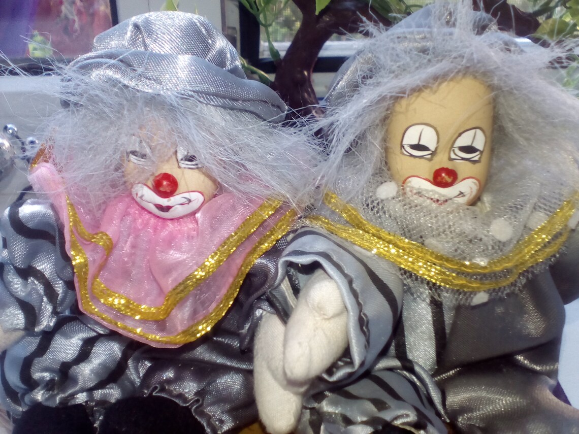 Lot of 2 Vintage Clowns/ Bisque Porcelain Head/ Handpainted Face