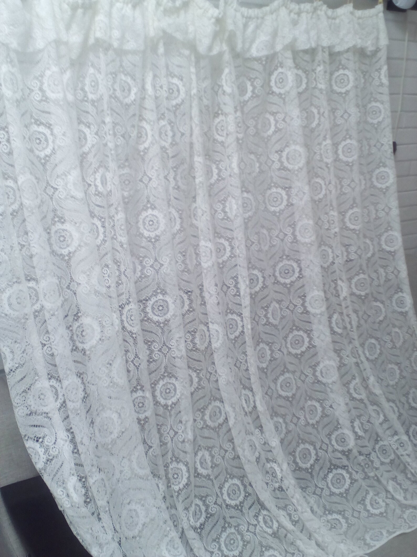 Vintage Valanced White Floral Lace Curtain/german Lace Net Curtain