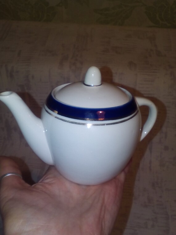 Small Collectible One Cup Teapot/White and Cobalt Blue Tea or Etsy