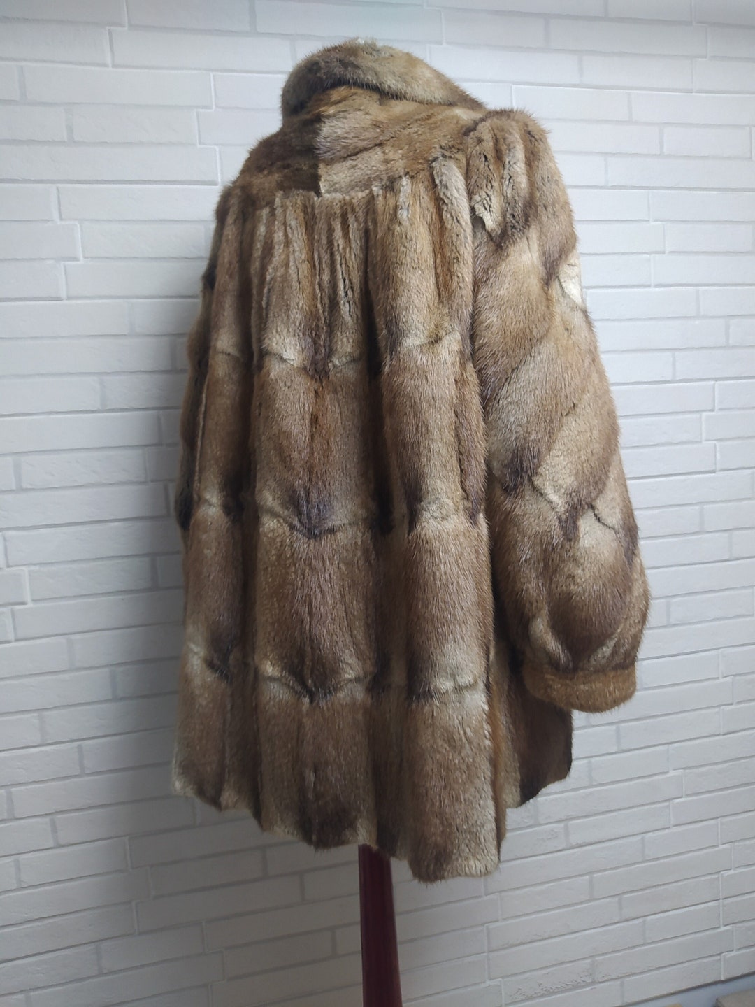Vtg Graybrown Muskrat Fur Coat/german Echt Pelz Musquash Fur Jacket/ashaped Spiral Sleeve Fur