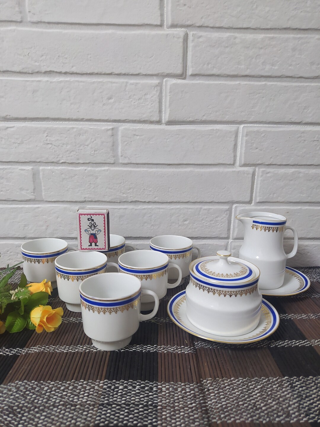 Vtg 10 Pcs Bohemia Czech Porcelain Coffee Set/white Gold Decorated Fine Porcelain Set