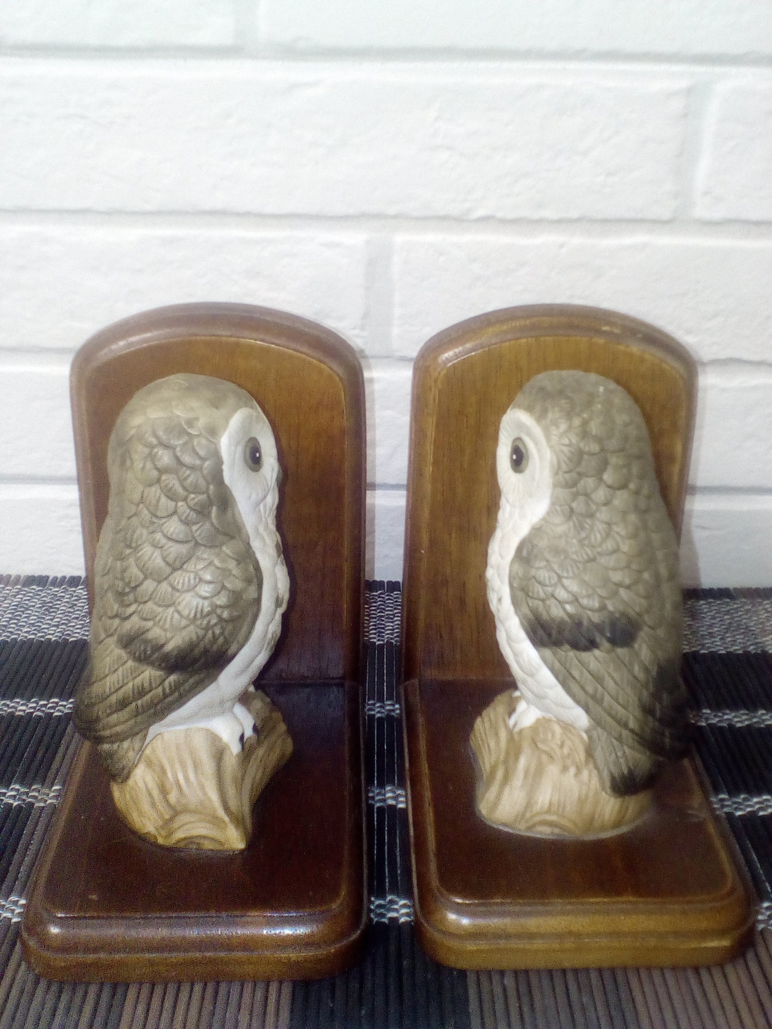 Vintage German Owl Bookends/wood and Ceramic Bookend Owl Pair ...
